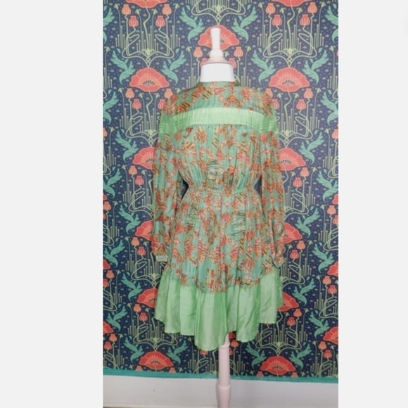 Chufy Tika Mini Daxa Mint Green Long Sleeve Fit Flare Boho Dress XS Nwt - Picture 4 of 8